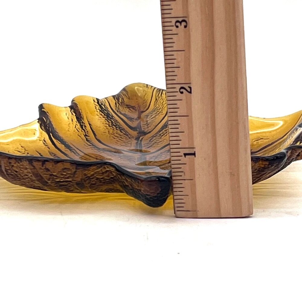 Amber Depression Glass Maple Leaf Shaped Candy Dish Bowl Ashtray Textured Finish - Picture 5 of 16